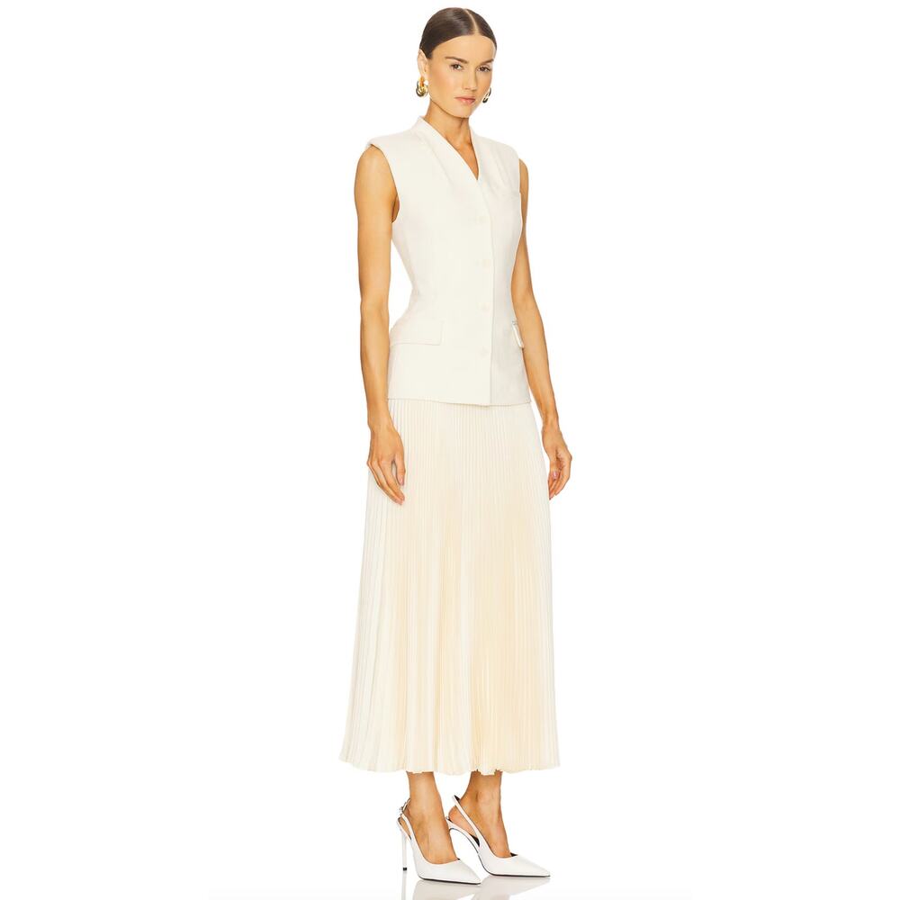 Jonathan Simkhai Cream Pleated Maxi Dress with Sleeveless Blazer Top